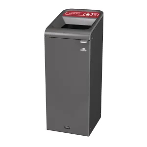 CX963 Rubbermaid Configure Recycling Bin with Plastic Recycling Label Red 57Ltr