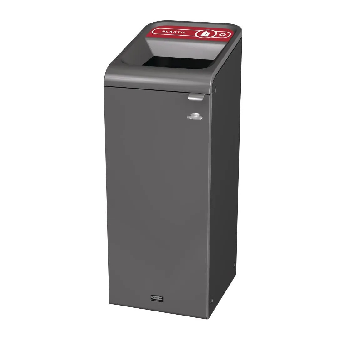 CX963 Rubbermaid Configure Recycling Bin with Plastic Recycling Label Red 57Ltr