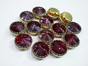 Dark Red Circular Glass Stone with Catcher- 16 mm