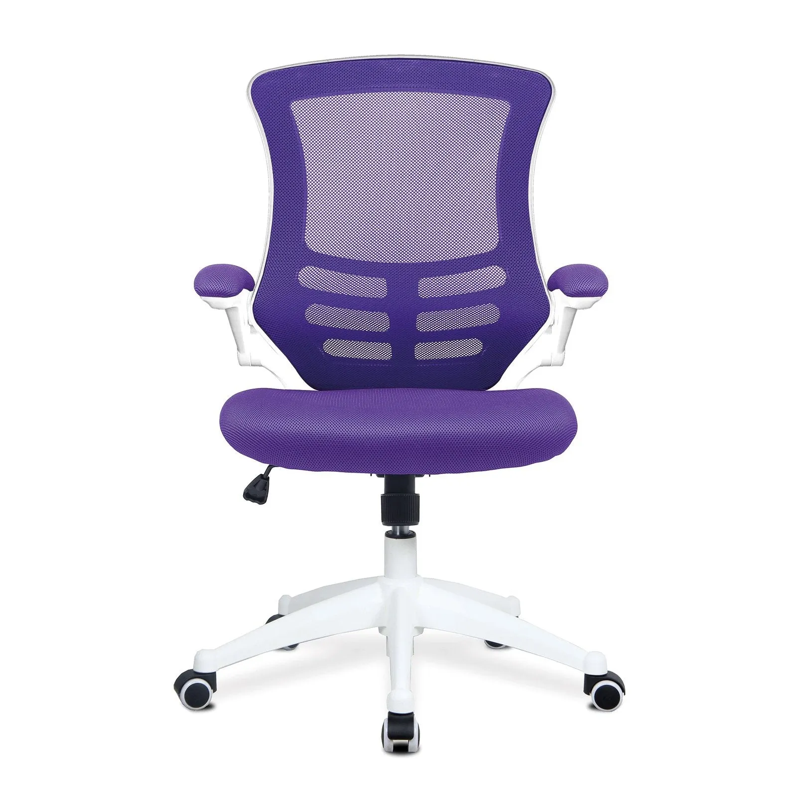 Designer Medium Back Mesh Chair with White Shell and Folding Arms