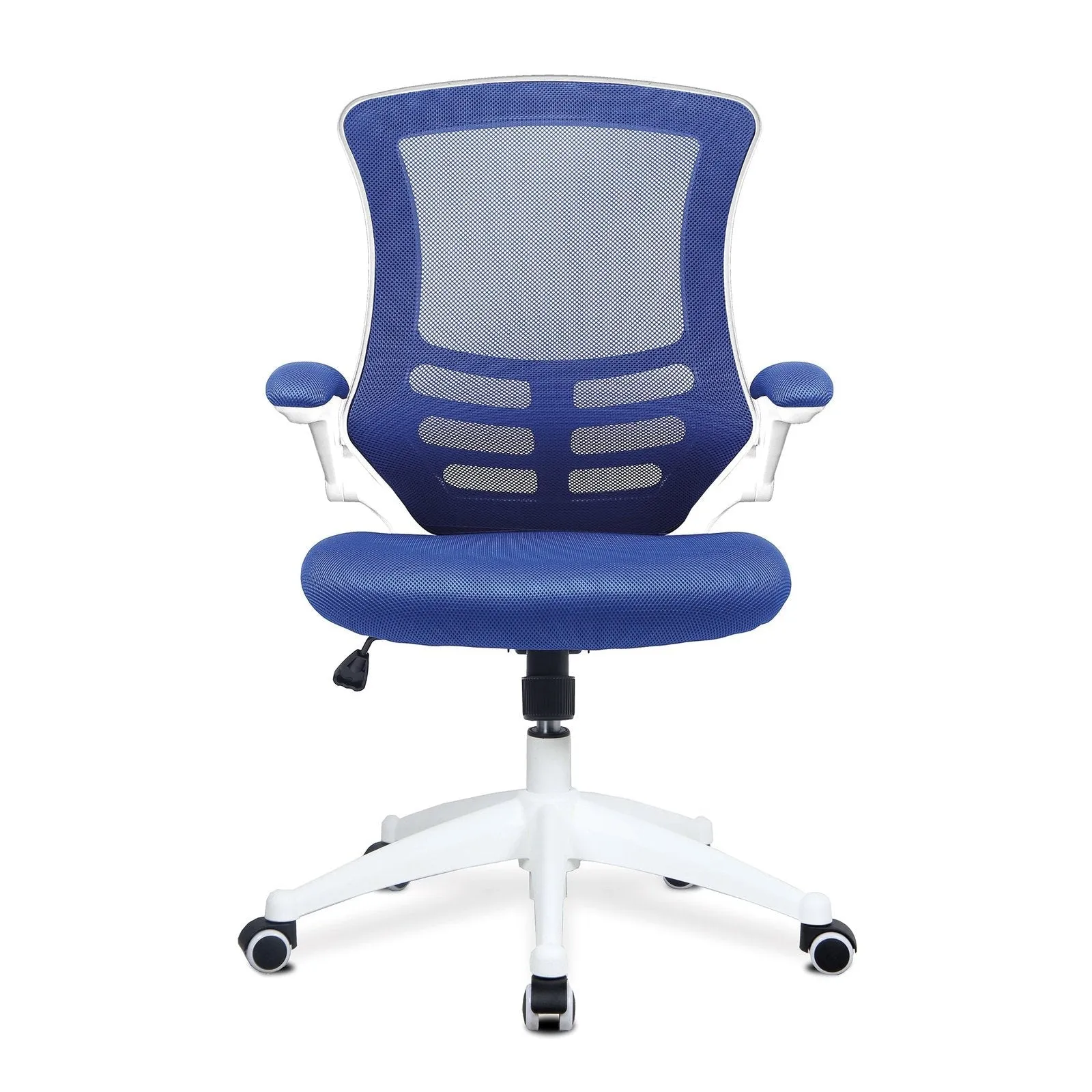 Designer Medium Back Mesh Chair with White Shell and Folding Arms