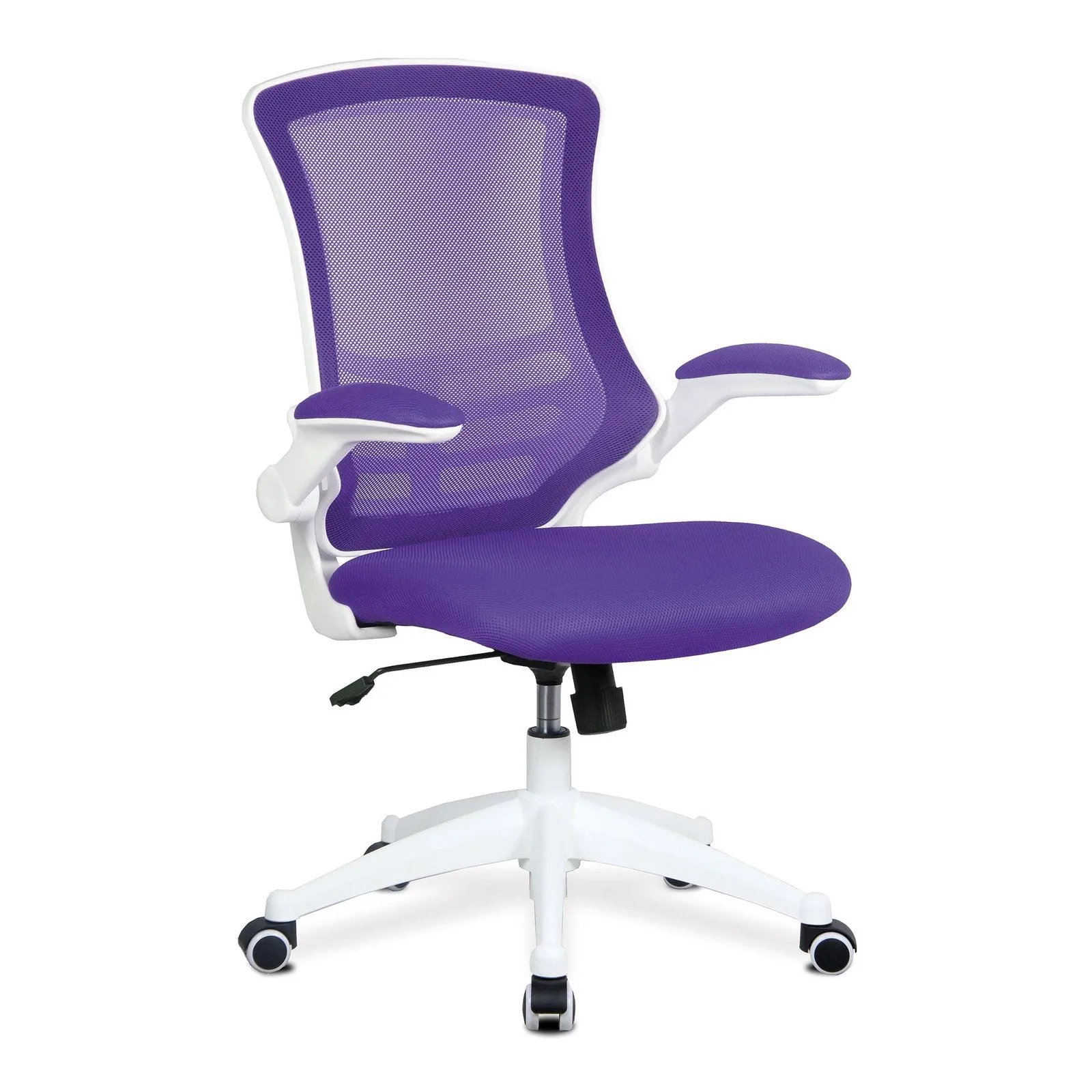 Designer Medium Back Mesh Chair with White Shell and Folding Arms