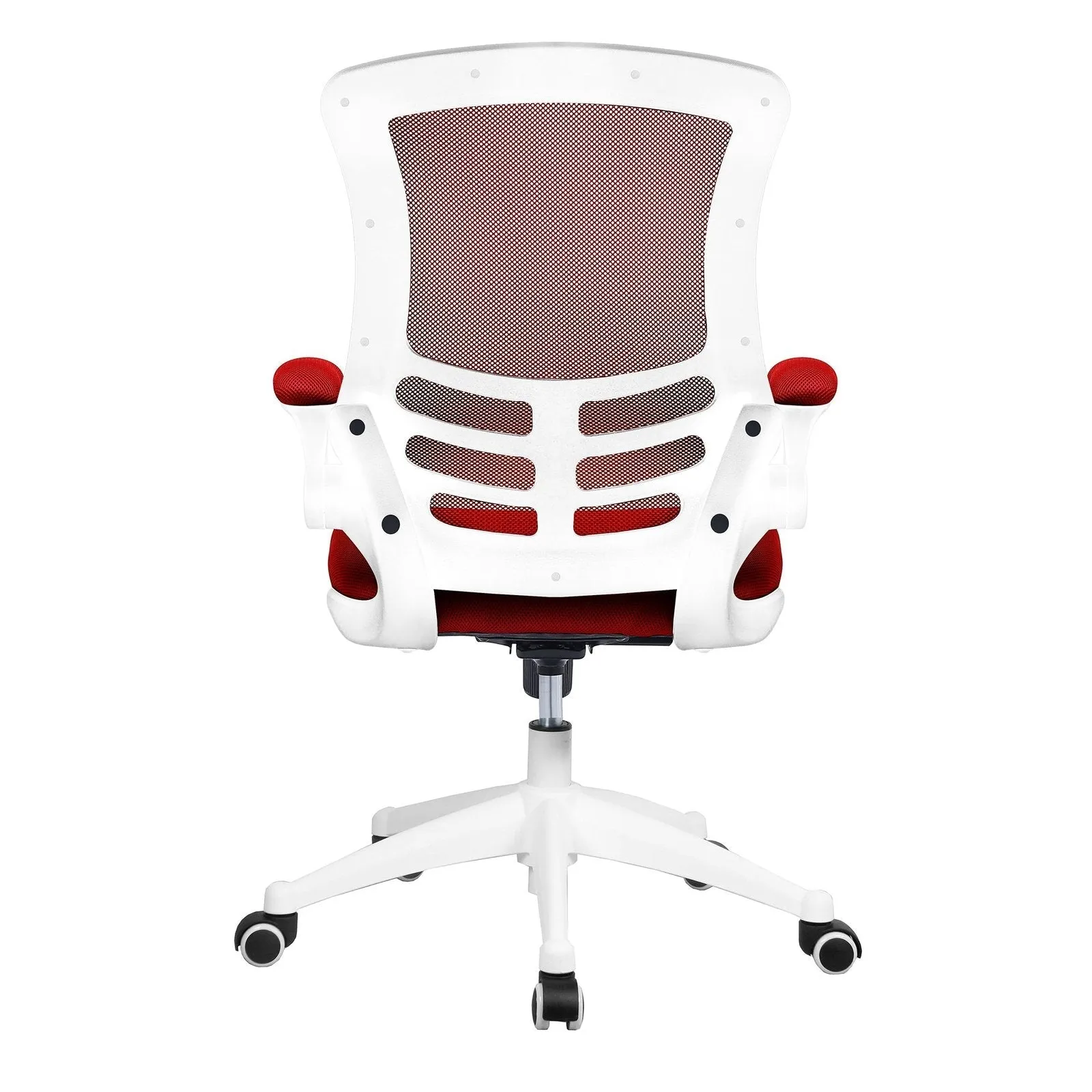 Designer Medium Back Mesh Chair with White Shell and Folding Arms