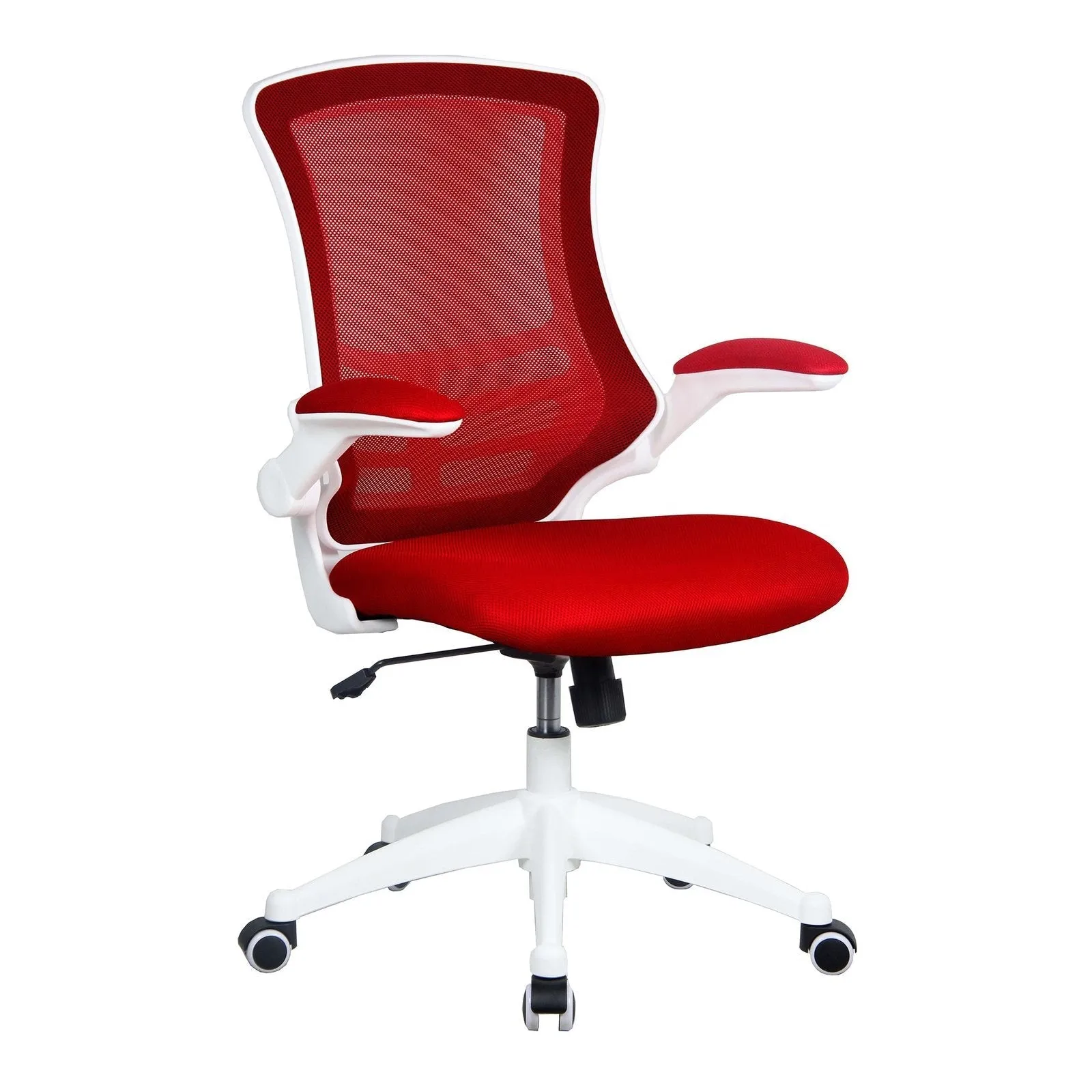 Designer Medium Back Mesh Chair with White Shell and Folding Arms