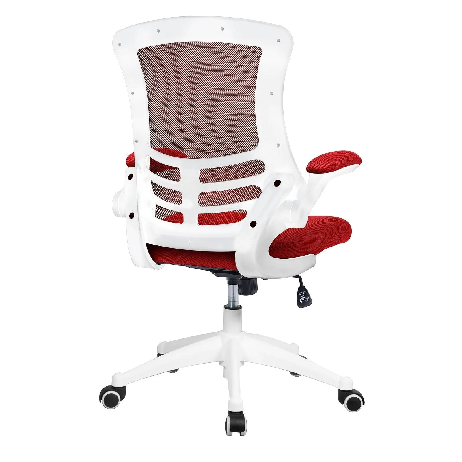 Designer Medium Back Mesh Chair with White Shell and Folding Arms