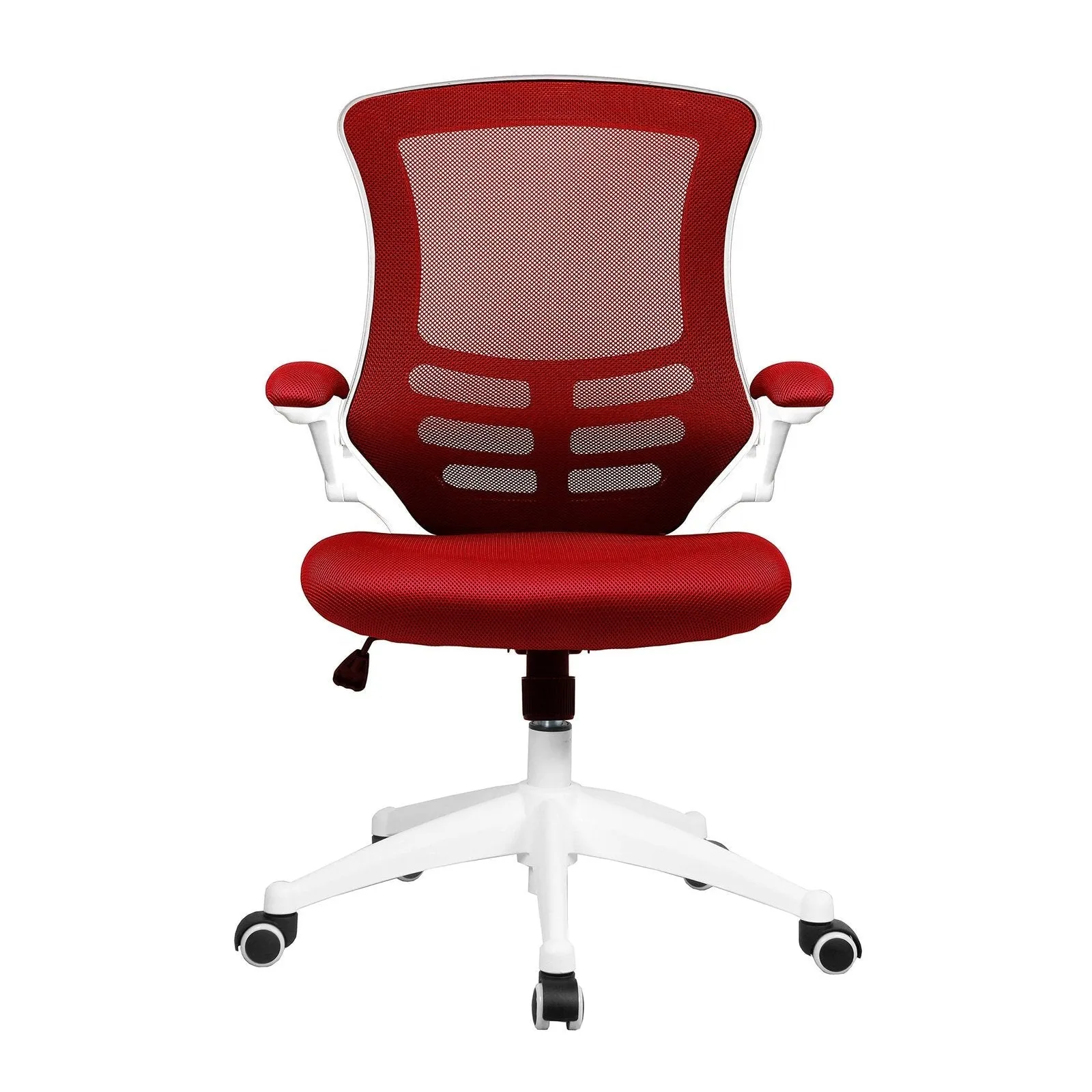 Designer Medium Back Mesh Chair with White Shell and Folding Arms