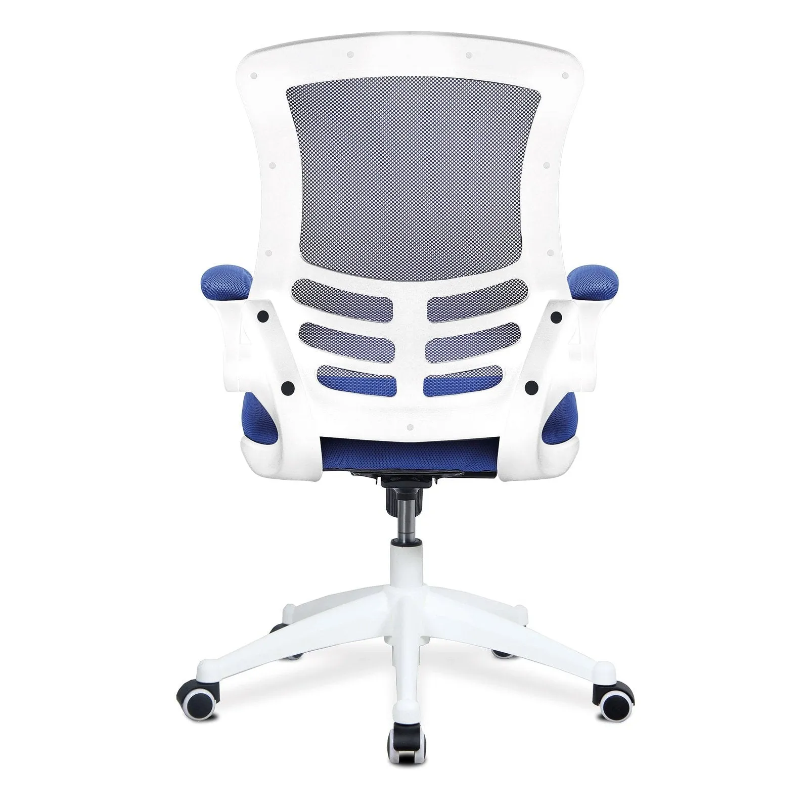 Designer Medium Back Mesh Chair with White Shell and Folding Arms