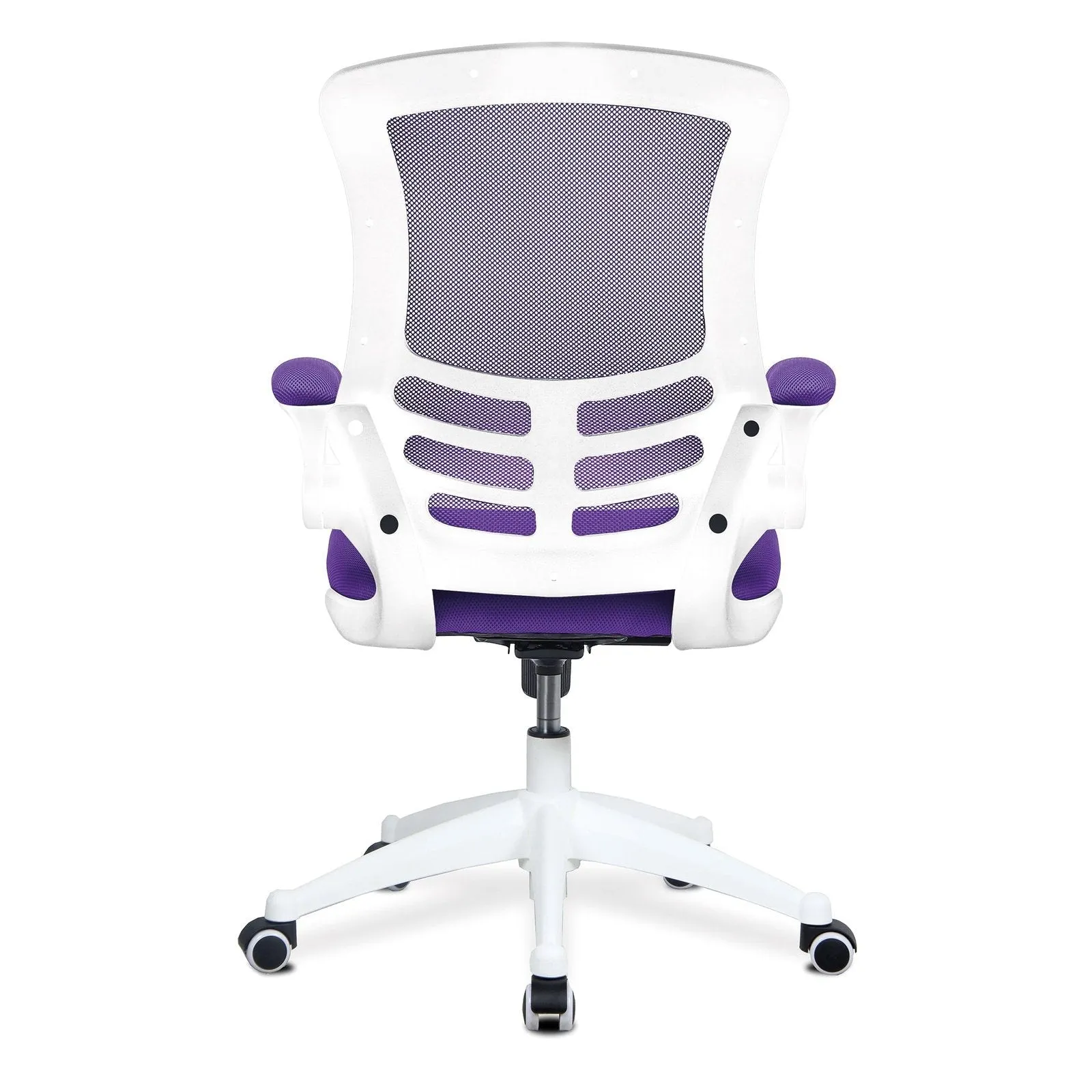 Designer Medium Back Mesh Chair with White Shell and Folding Arms