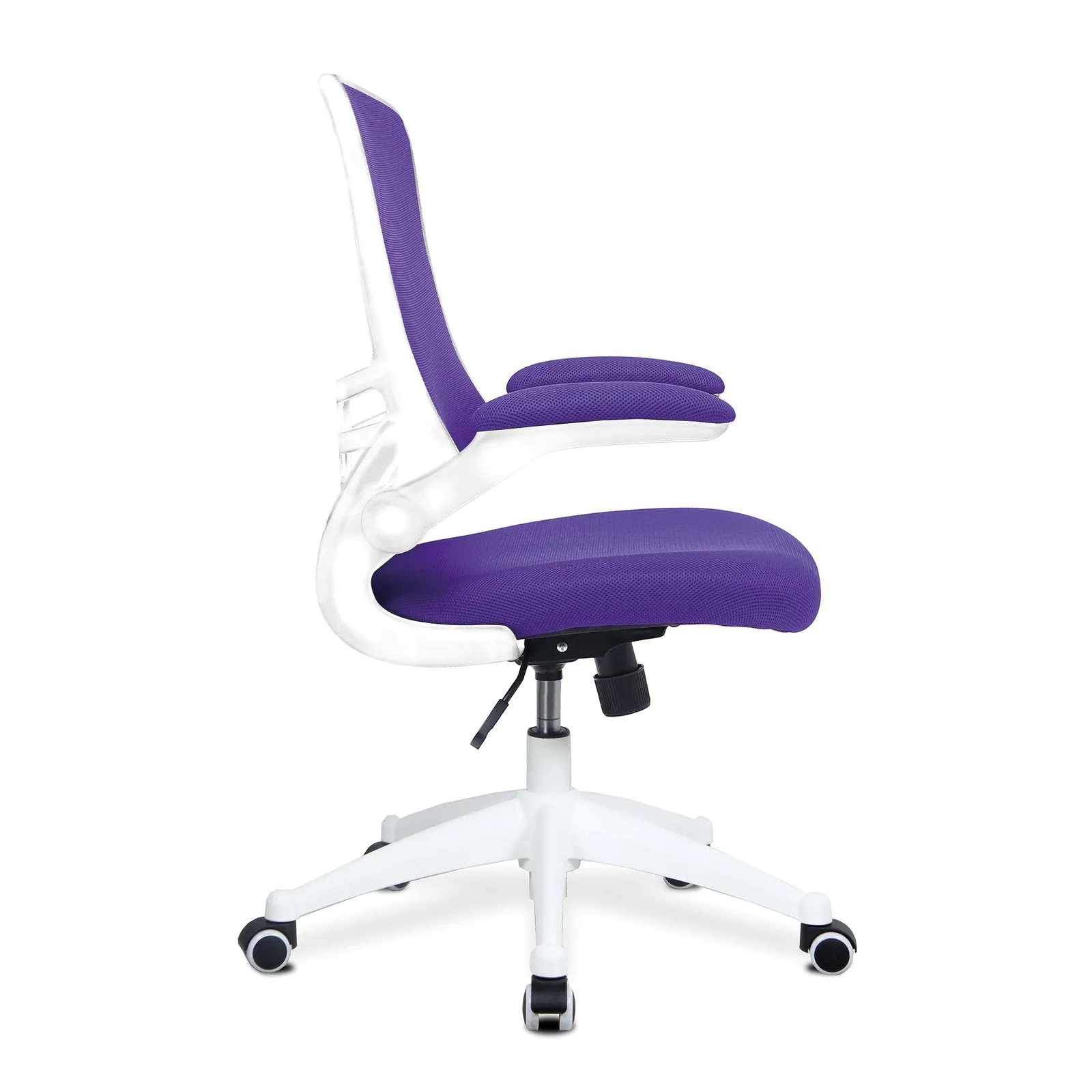 Designer Medium Back Mesh Chair with White Shell and Folding Arms