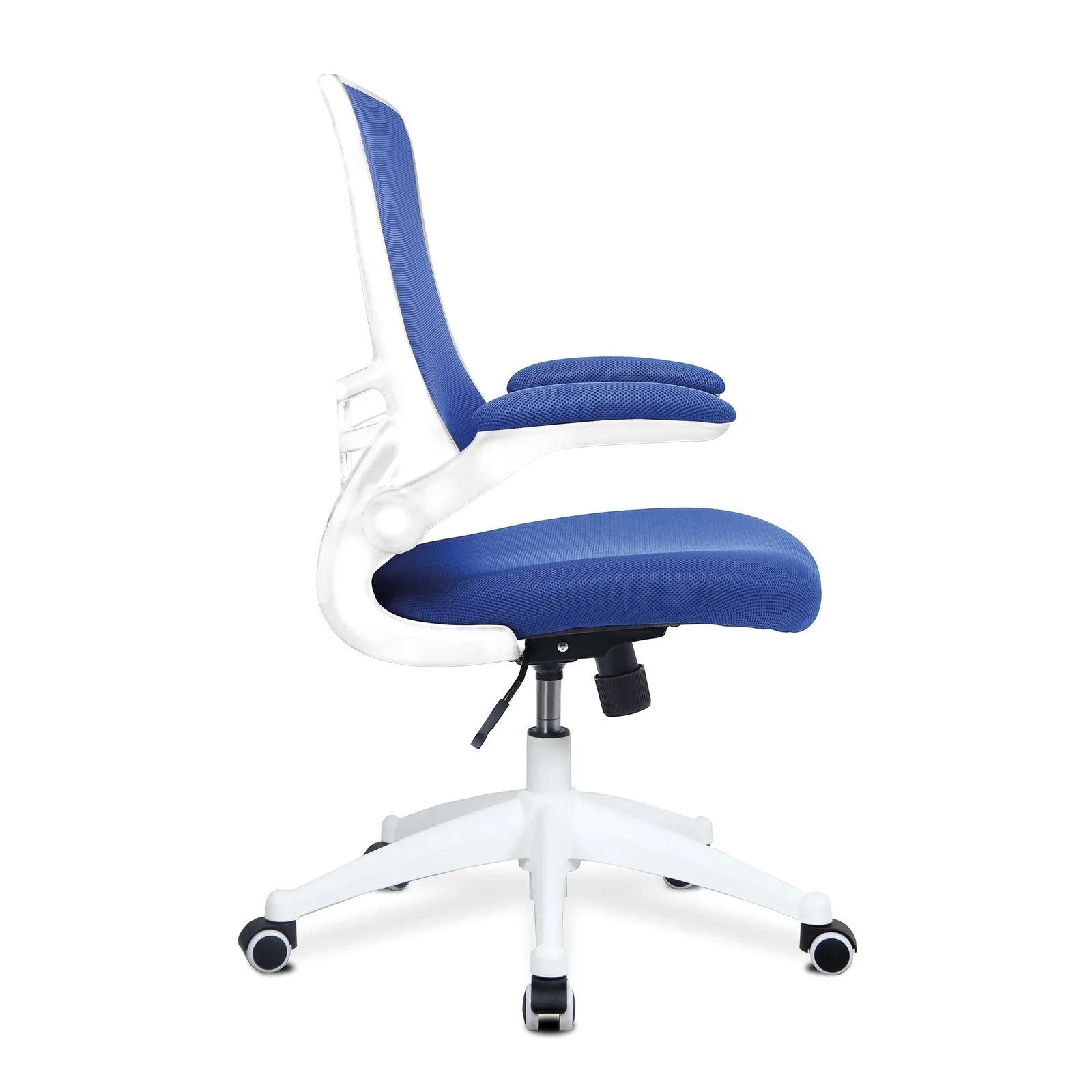 Designer Medium Back Mesh Chair with White Shell and Folding Arms