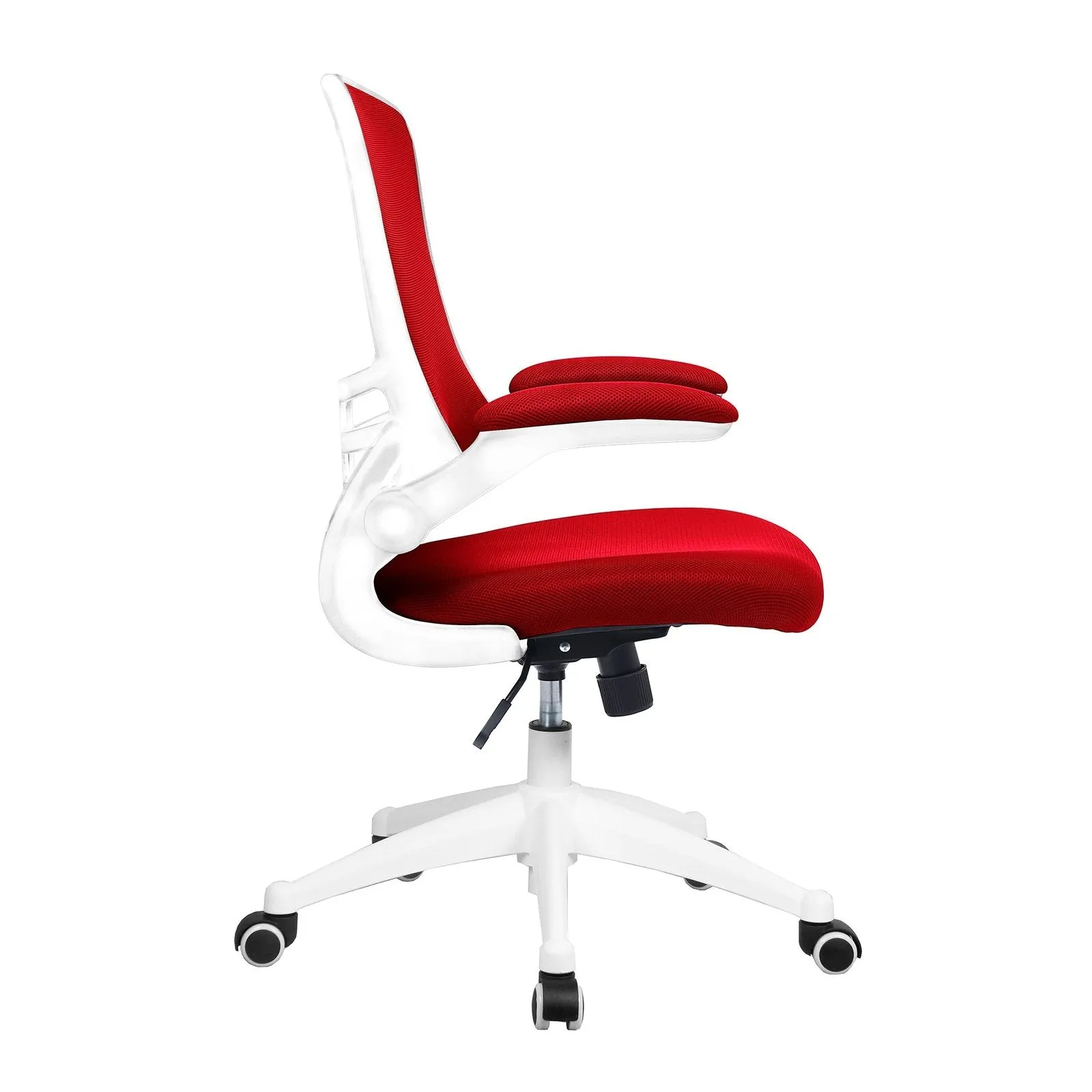Designer Medium Back Mesh Chair with White Shell and Folding Arms