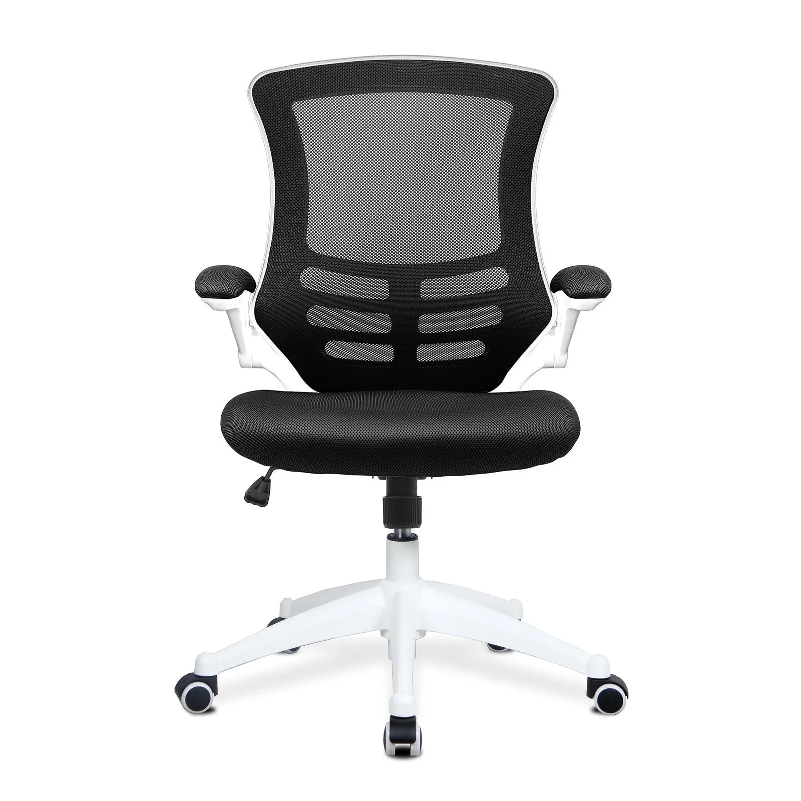 Designer Medium Back Mesh Chair with White Shell and Folding Arms