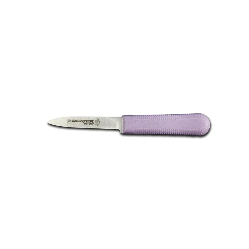 Dexter Russell S104P-PCP Sani-Safe 3 1/4" Cook's Style Paring Knife Purple Handle - 15303P