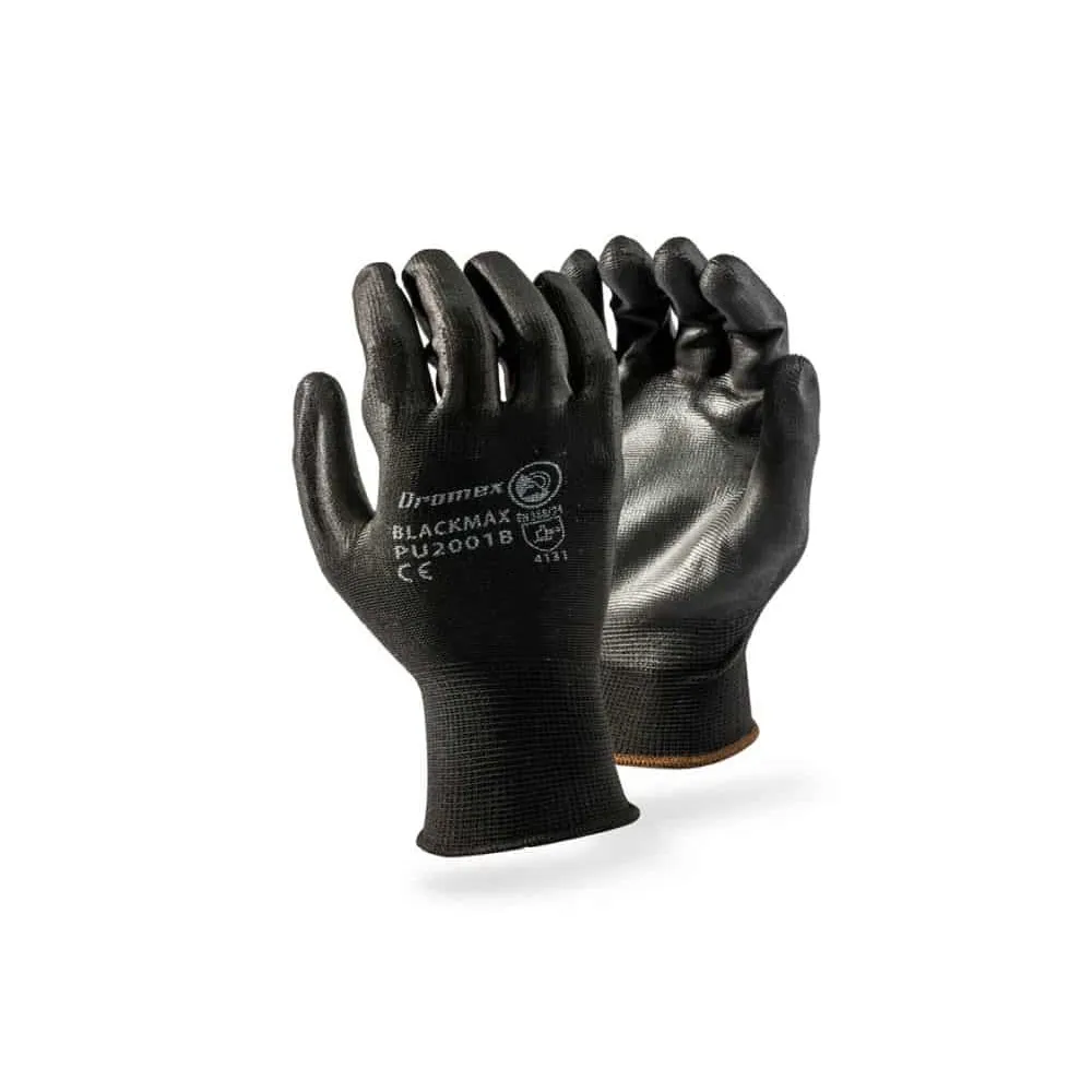 DROMEX GLOVES INSPECTOR PU PALM COATED BLACK SIZE 7(240)