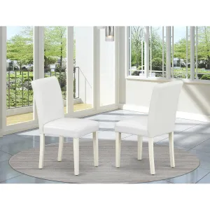 East West Furniture ABP2T64 Abbott Classic Parson Dining Chairs - White Faux Leather Upholstered Chairs, Set of 2, Linen White