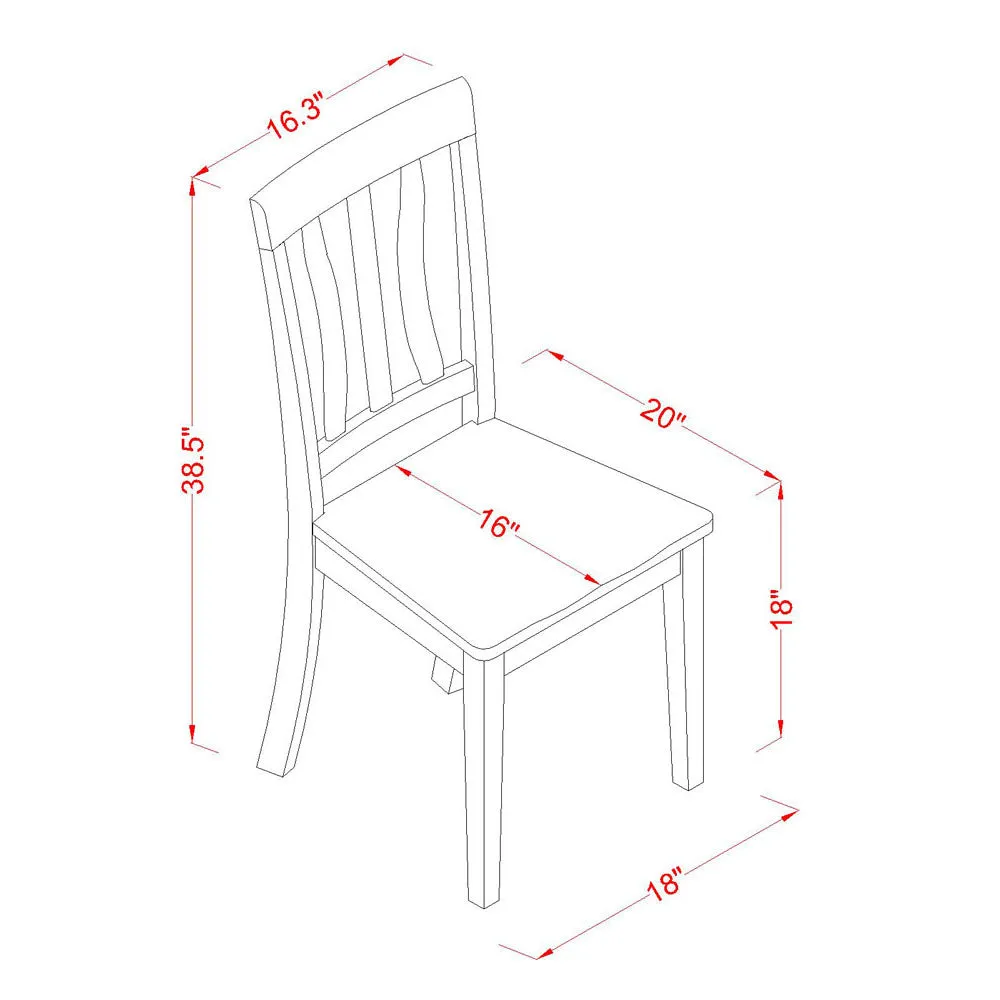 East West Furniture ANC-OAK-W Antique Dining Room Chairs - Slat Back Wooden Seat Chairs, Set of 2, Oak