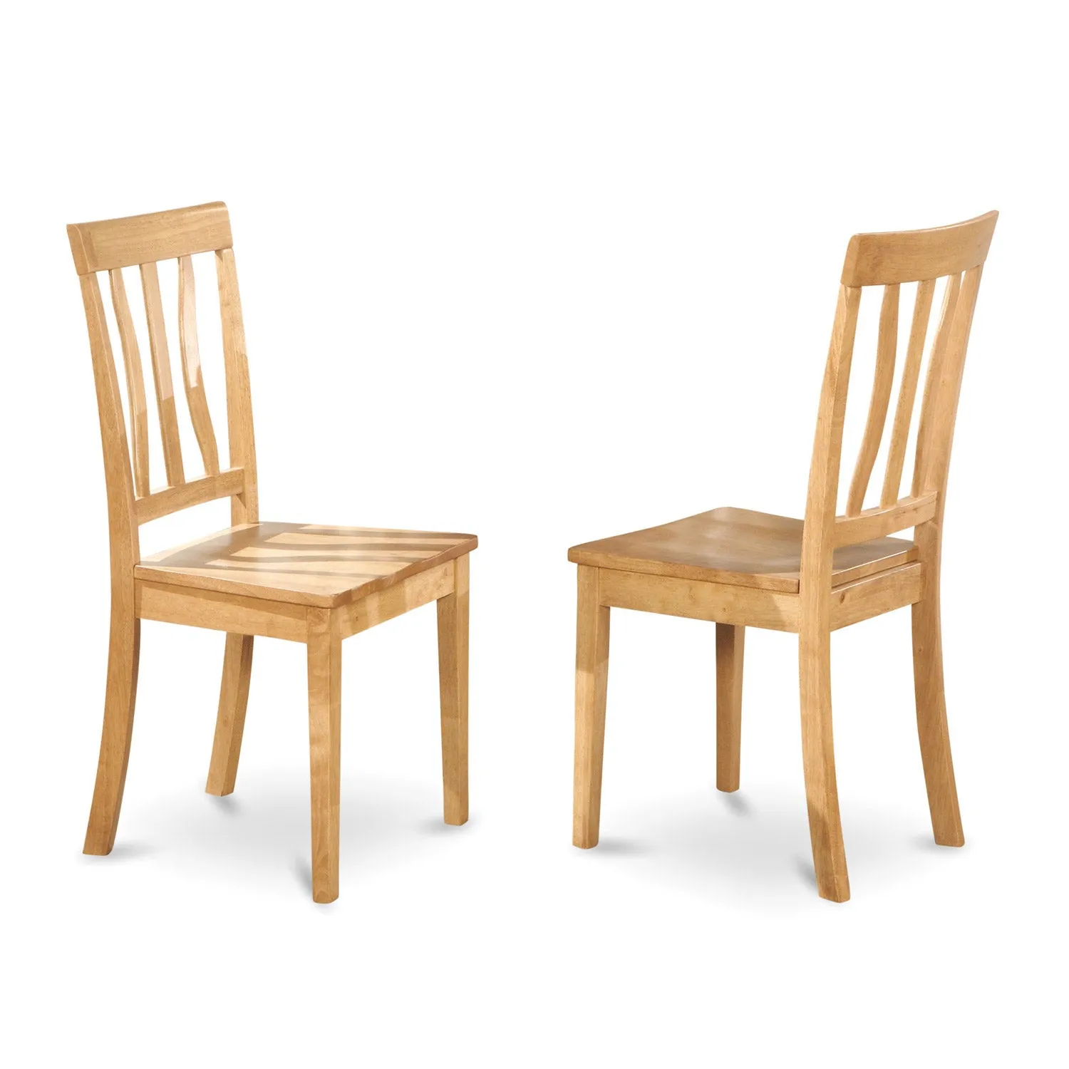 East West Furniture ANC-OAK-W Antique Dining Room Chairs - Slat Back Wooden Seat Chairs, Set of 2, Oak