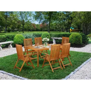 East West Furniture CMCN7NC5N 7 Piece Patio Bistro Dining Furniture Set Consist of a Rectangle Outdoor Acacia Wood Table and 6 Folding Adjustable Arm Chairs, 36x66 Inch, Natural Oil