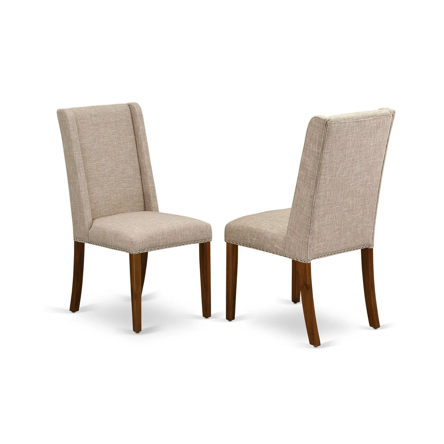East West Furniture DLFL5-ANA-04 5 Piece Dining Room Furniture Set Includes a Round Dining Table with Dropleaf and 4 Light Tan Linen Fabric Parsons Chairs, 42x42 Inch, Natural