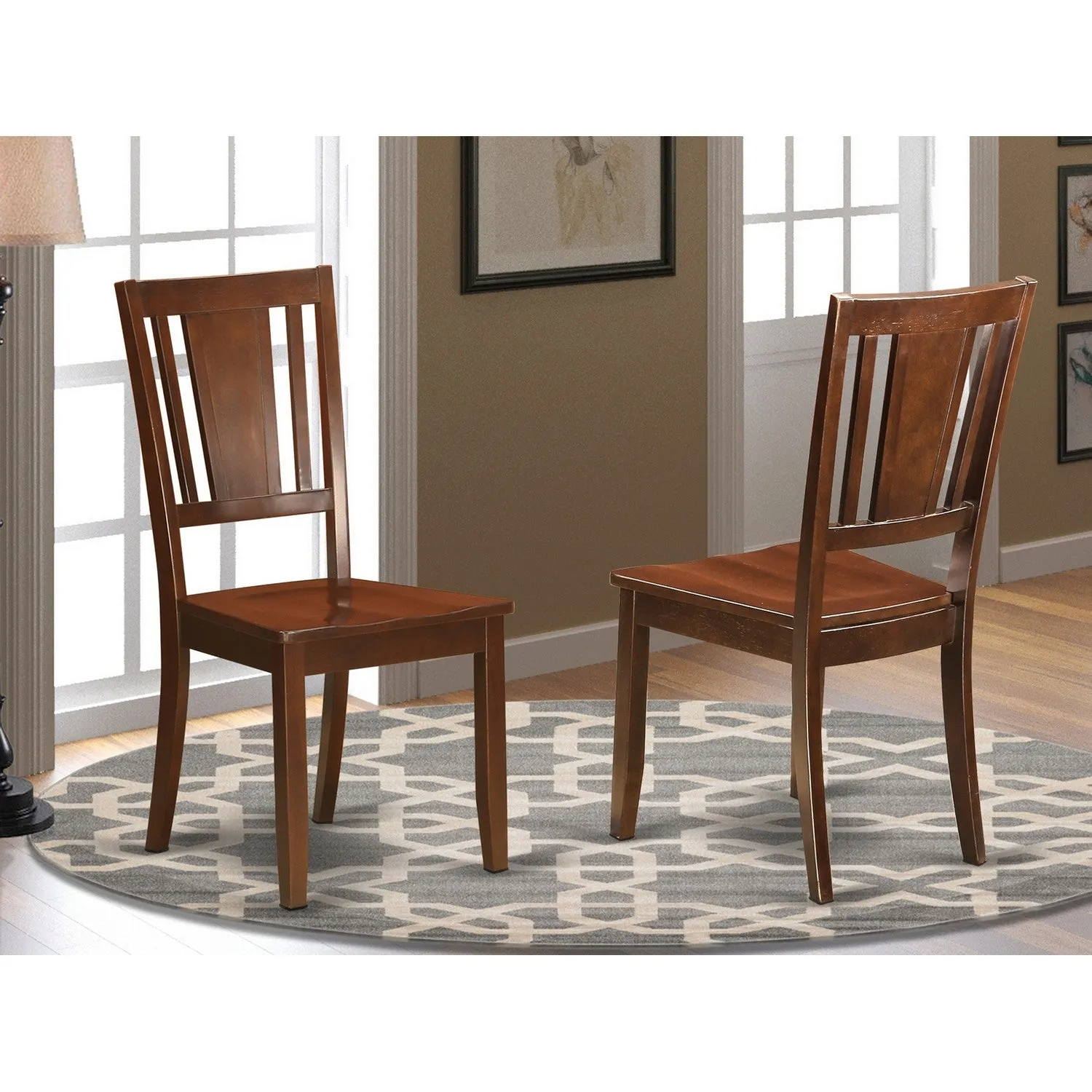 East West Furniture DUC-MAH-W Dudley Dining Room Chairs - Slat Back Wood Seat Chairs, Set of 2, Mahogany