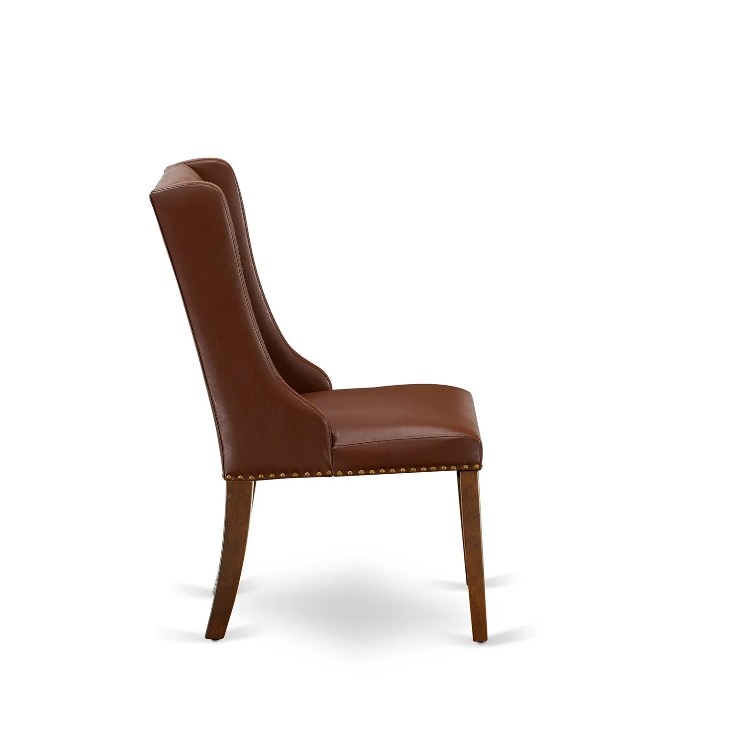 East West Furniture ESFO3-MAH-46 3 Piece Dinette Set for Small Spaces Contains a Round Dining Table with Pedestal and 2 Brown Faux Faux Leather Upholstered Chairs, 30x30 Inch, Mahogany