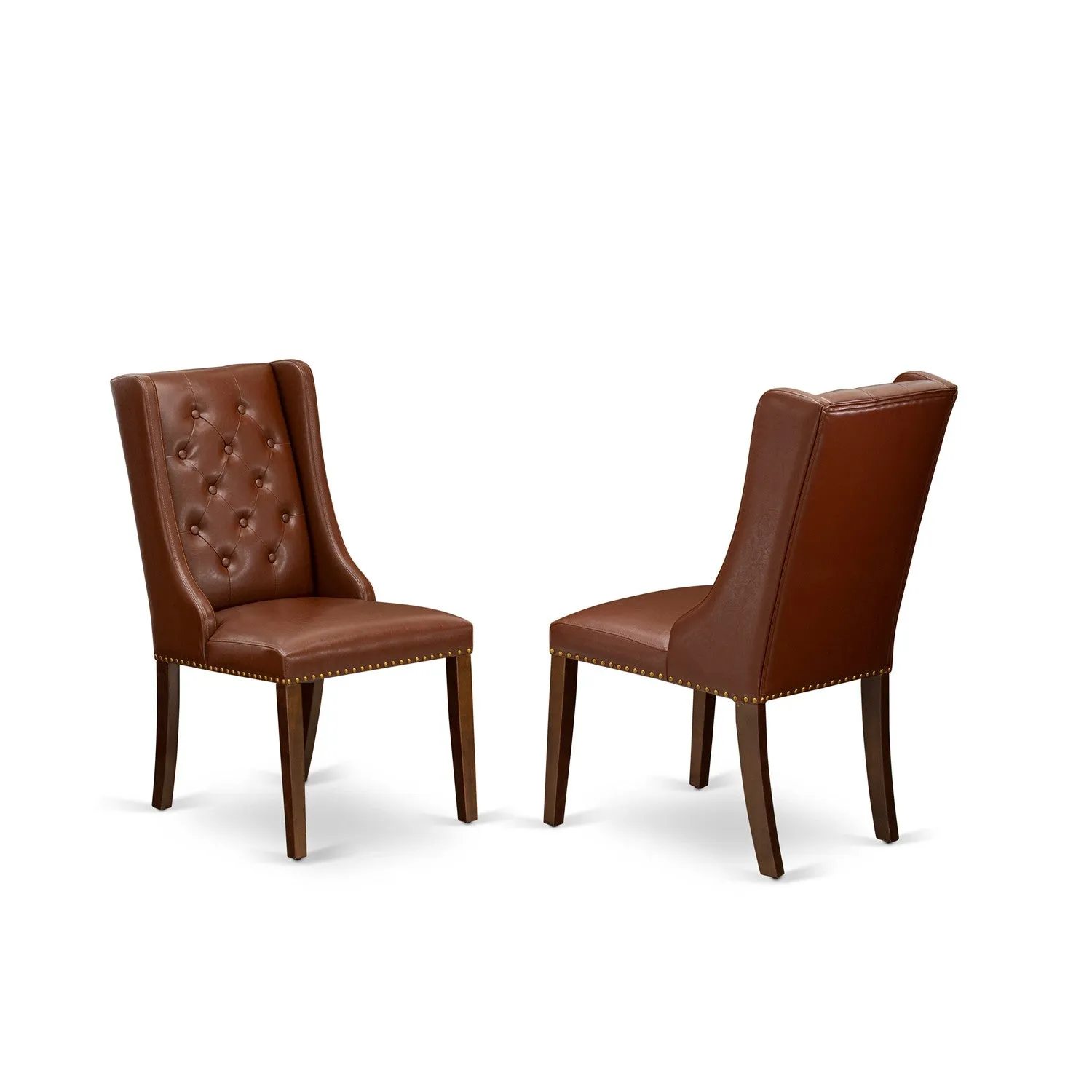 East West Furniture ESFO3-MAH-46 3 Piece Dinette Set for Small Spaces Contains a Round Dining Table with Pedestal and 2 Brown Faux Faux Leather Upholstered Chairs, 30x30 Inch, Mahogany
