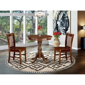 East West Furniture ESNF3-MAH-W 3 Piece Kitchen Table Set for Small Spaces Contains a Round Dining Room Table with Pedestal and 2 Dining Chairs, 30x30 Inch, Mahogany