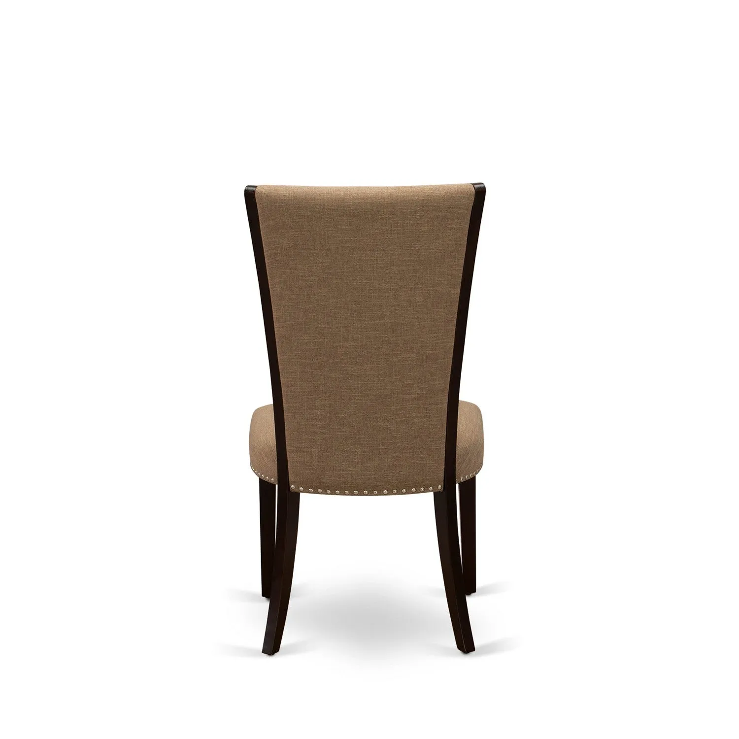 East West Furniture ESVE3-MAH-47 3 Piece Modern Dining Table Set Contains a Round Wooden Table and 2 Light Sable Linen Fabric Upholstered Chairs, 30x30 Inch, Mahogany