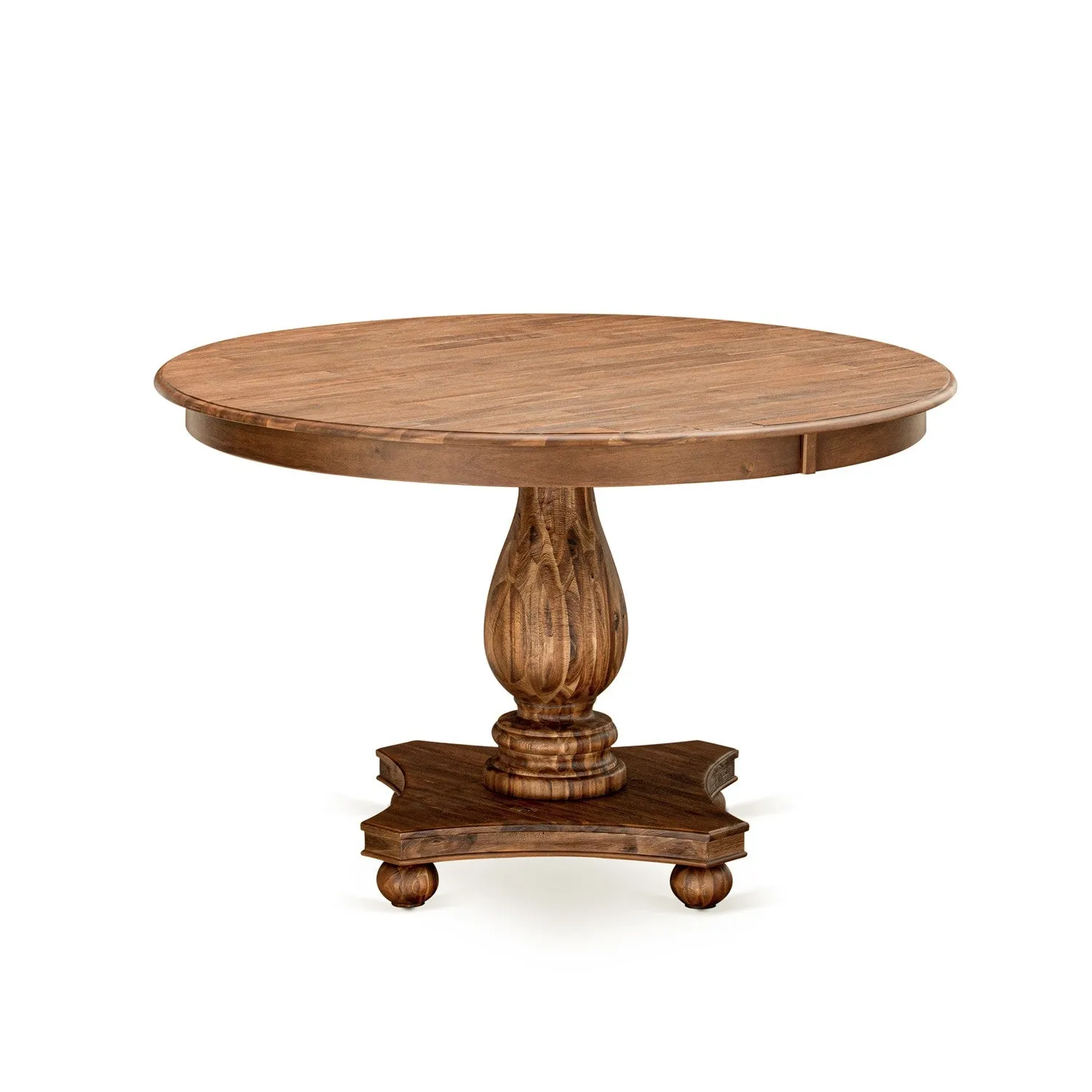 East West Furniture F2MZ5-N04 5 Piece Dining Room Furniture Set Includes a Round Dining Table with Pedestal and 4 Light Tan Linen Fabric Upholstered Chairs, 48x48 Inch, Antique Walnut