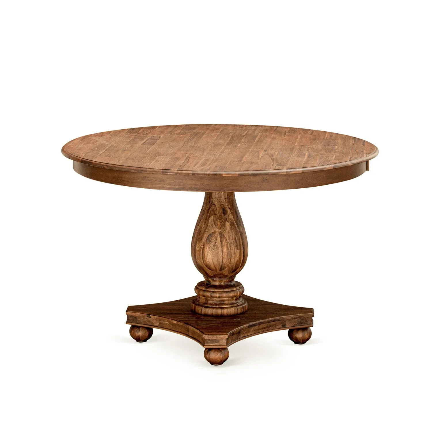 East West Furniture F2MZ5-N04 5 Piece Dining Room Furniture Set Includes a Round Dining Table with Pedestal and 4 Light Tan Linen Fabric Upholstered Chairs, 48x48 Inch, Antique Walnut
