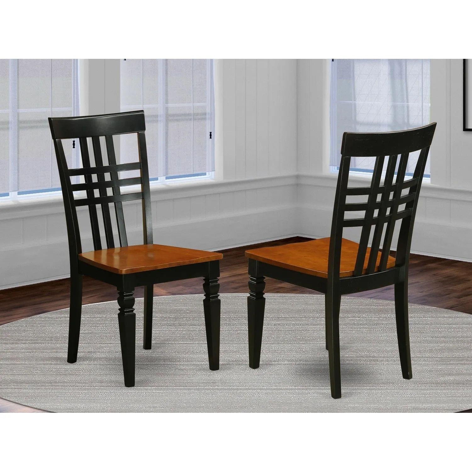 East West Furniture LGC-BCH-W Logan Dining Room Chairs - Stylish Back Solid Wood Seat Chairs, Set of 2, Black & Cherry