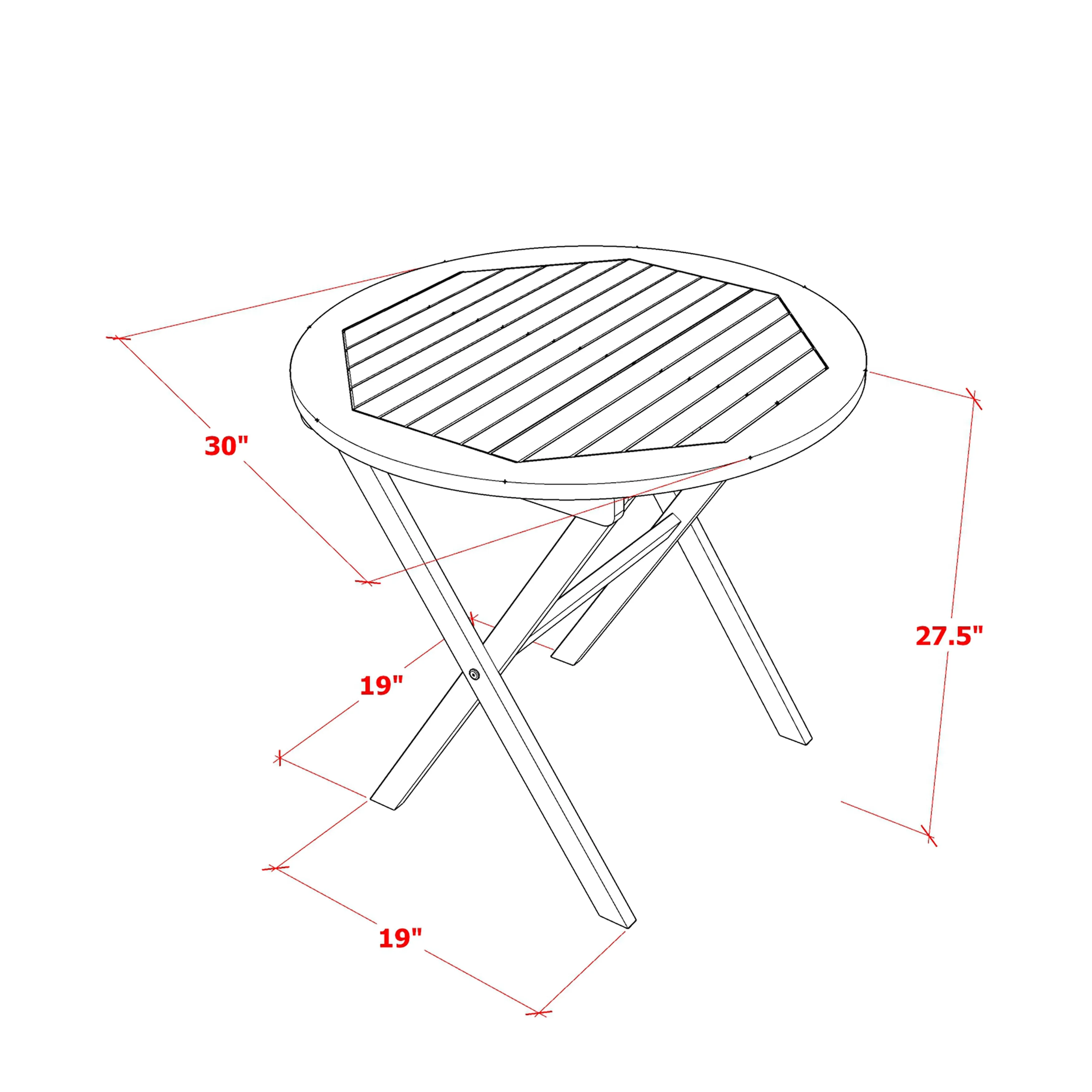 East West Furniture MNCN3C5NA 3 Piece Outdoor Conversation Bistro Set Contains a Round Acacia Wood Coffee Table and 2 Folding Adjustable Arm Chairs, 30x30 Inch, Natural Oil