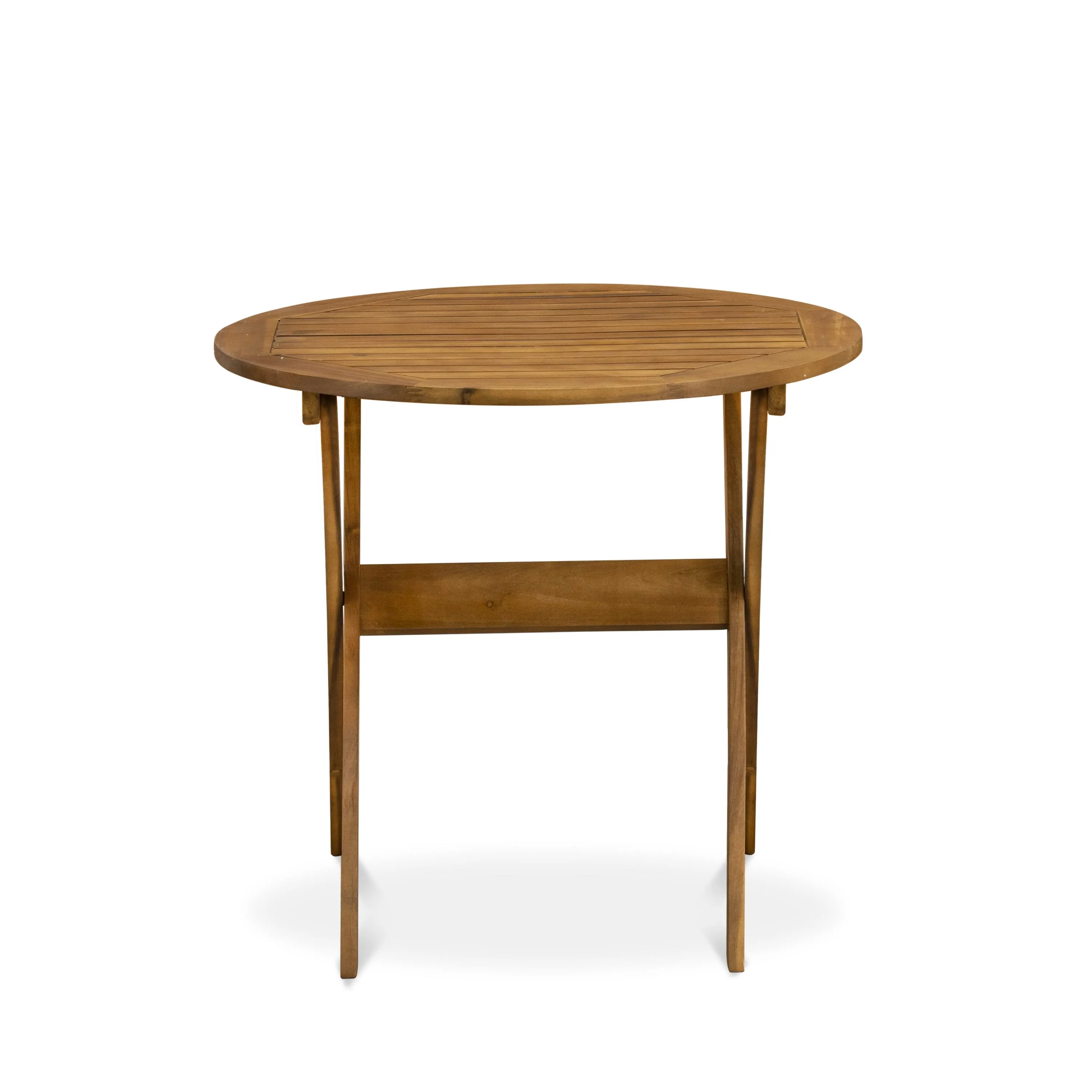 East West Furniture MNCN3C5NA 3 Piece Outdoor Conversation Bistro Set Contains a Round Acacia Wood Coffee Table and 2 Folding Adjustable Arm Chairs, 30x30 Inch, Natural Oil