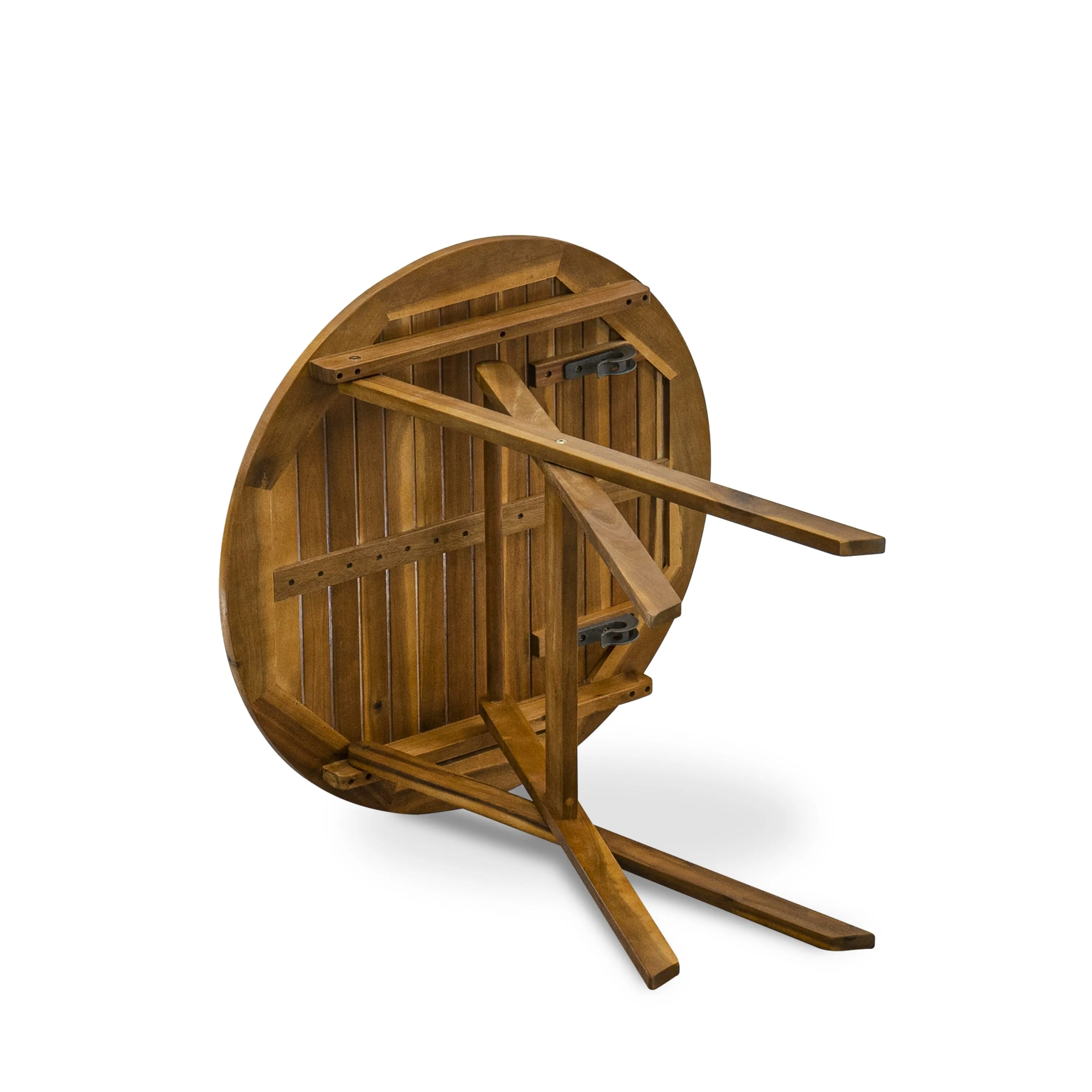 East West Furniture MNCN3C5NA 3 Piece Outdoor Conversation Bistro Set Contains a Round Acacia Wood Coffee Table and 2 Folding Adjustable Arm Chairs, 30x30 Inch, Natural Oil