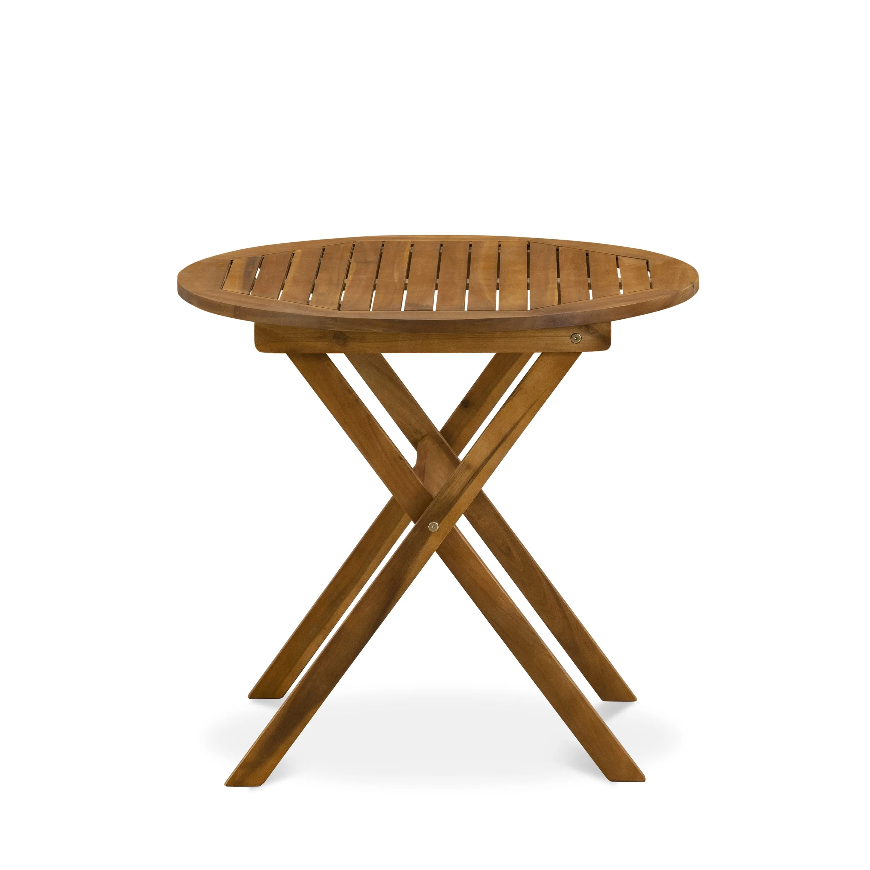 East West Furniture MNCN3C5NA 3 Piece Outdoor Conversation Bistro Set Contains a Round Acacia Wood Coffee Table and 2 Folding Adjustable Arm Chairs, 30x30 Inch, Natural Oil