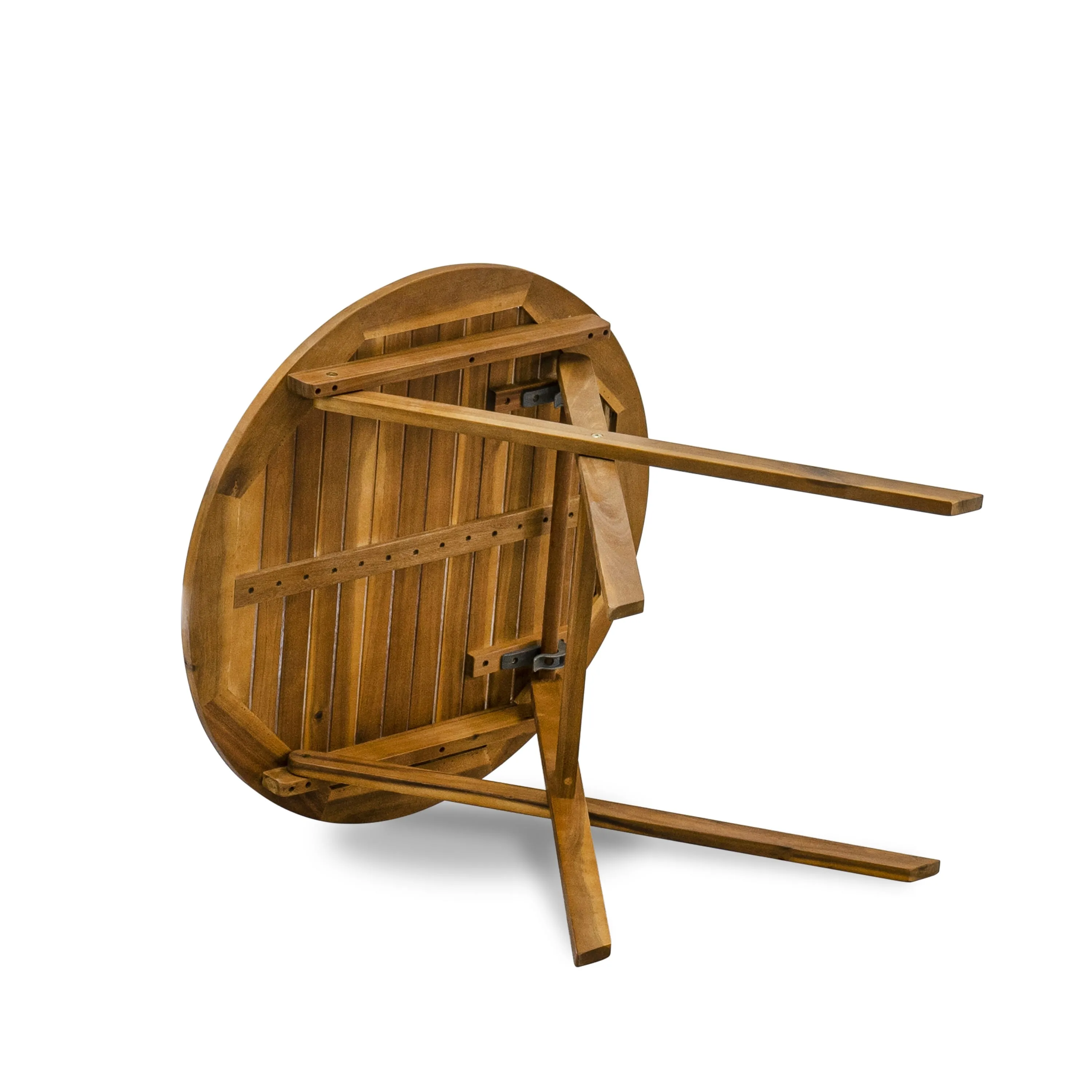 East West Furniture MNCN3C5NA 3 Piece Outdoor Conversation Bistro Set Contains a Round Acacia Wood Coffee Table and 2 Folding Adjustable Arm Chairs, 30x30 Inch, Natural Oil