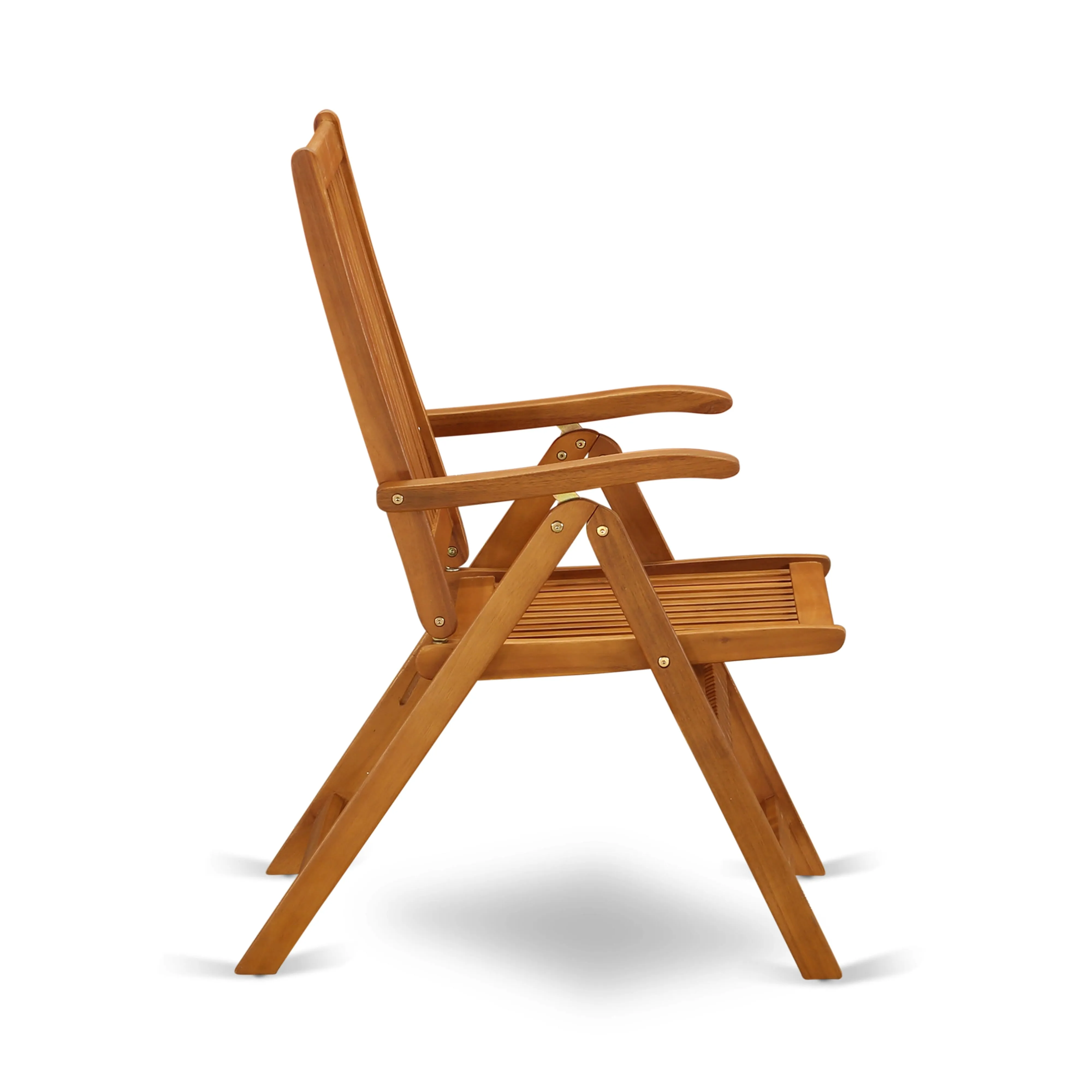 East West Furniture MNCN3C5NA 3 Piece Outdoor Conversation Bistro Set Contains a Round Acacia Wood Coffee Table and 2 Folding Adjustable Arm Chairs, 30x30 Inch, Natural Oil