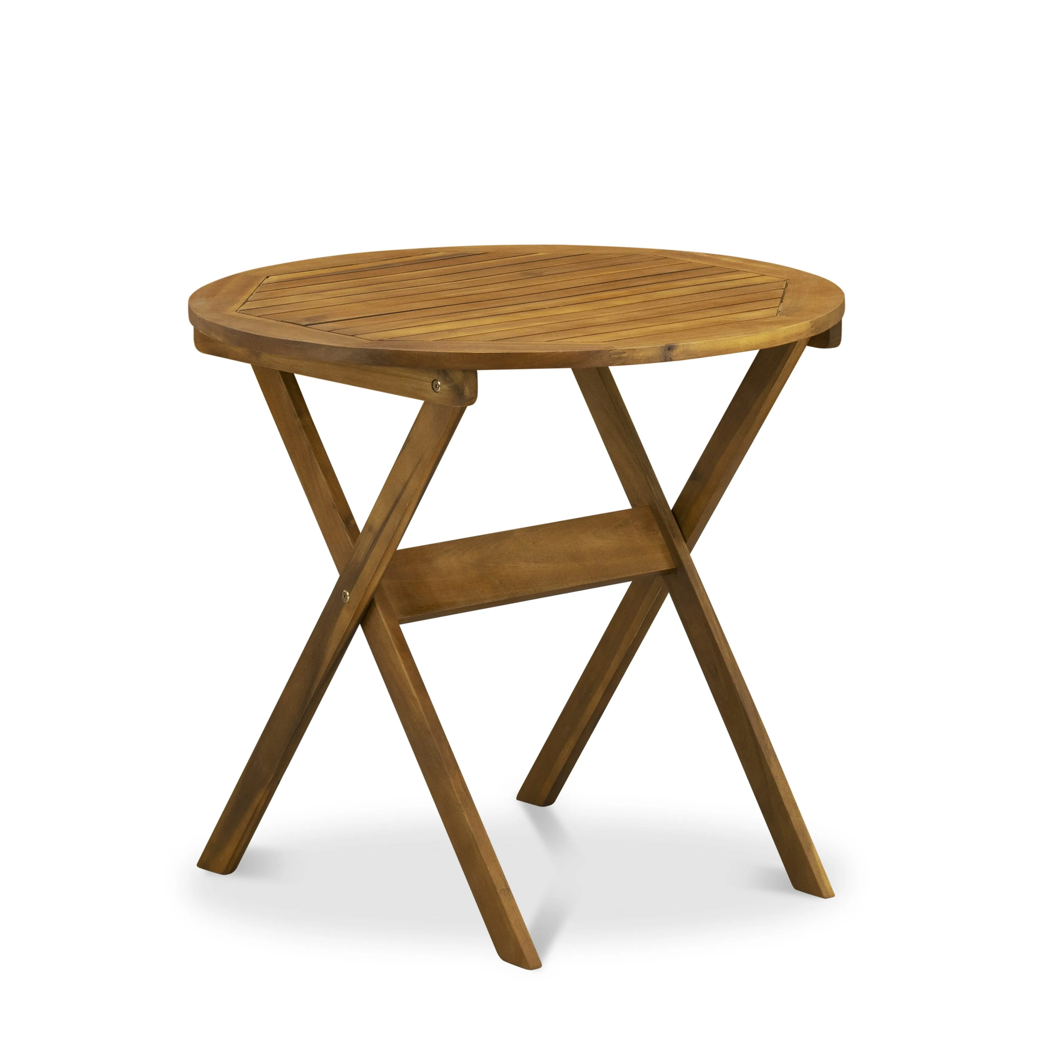 East West Furniture MNCN3C5NA 3 Piece Outdoor Conversation Bistro Set Contains a Round Acacia Wood Coffee Table and 2 Folding Adjustable Arm Chairs, 30x30 Inch, Natural Oil