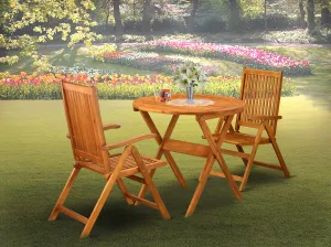 East West Furniture MNCN3C5NA 3 Piece Outdoor Conversation Bistro Set Contains a Round Acacia Wood Coffee Table and 2 Folding Adjustable Arm Chairs, 30x30 Inch, Natural Oil