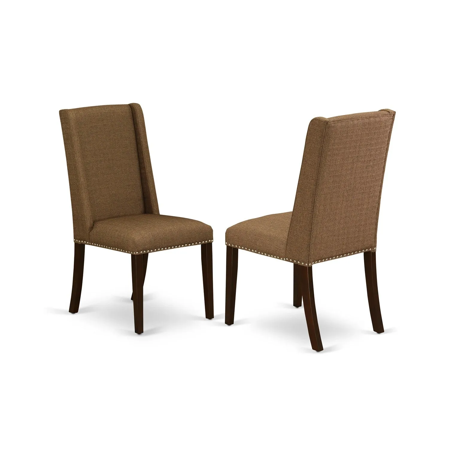 East West Furniture OXFL3-MAH-18 3 Piece Modern Dining Table Set Contains a Square Wooden Table and 2 Brown Linen Linen Fabric Upholstered Chairs, 36x36 Inch, Mahogany