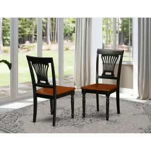 East West Furniture PVC-BLK-W Plainville Dining Chairs - Stylish Back Wooden Seat Chairs, Set of 2, Black & Cherry