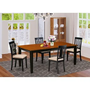 East West Furniture QUAN5-BCH-C 5 Piece Kitchen Table Set for 4 Includes a Rectangle Dining Room Table with Butterfly Leaf and 4 Linen Fabric Upholstered Chairs, 40x78 Inch, Black & Cherry