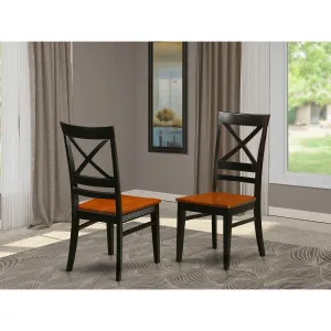 East West Furniture QUC-BLK-W Quincy Kitchen Dining Chairs - Cross Back Wooden Seat Chairs, Set of 2, Black & Cherry