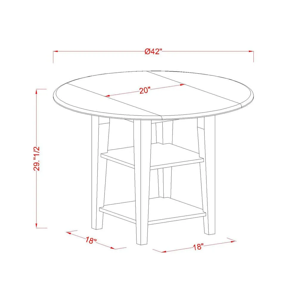 East West Furniture SUDA5-LWH-27 5 Piece Kitchen Set Consists of a Round Dining Table with Dropleaf & Shelves and 4 Upholstered Chairs, 42x42 Inch, linen white