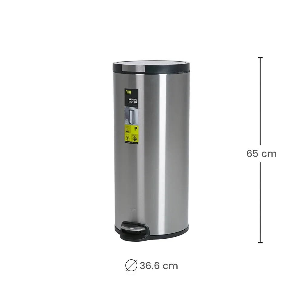 EKO Artistic Stainless Steel Round Pedal Bin, 30-Liter