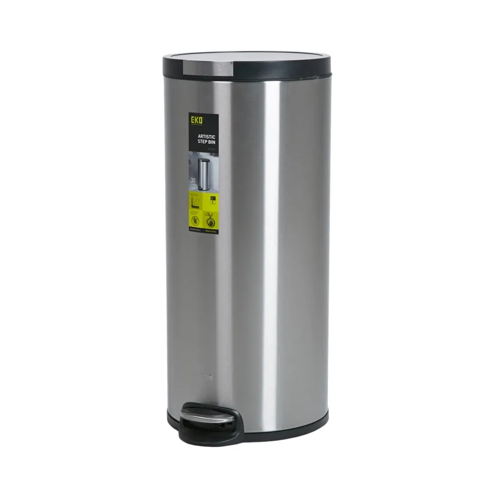EKO Artistic Stainless Steel Round Pedal Bin, 30-Liter