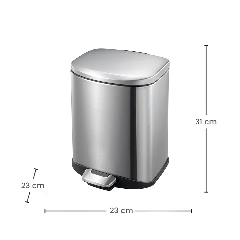 EKO Della Stainless Steel Rectangular Pedal Bin, 6-Liter