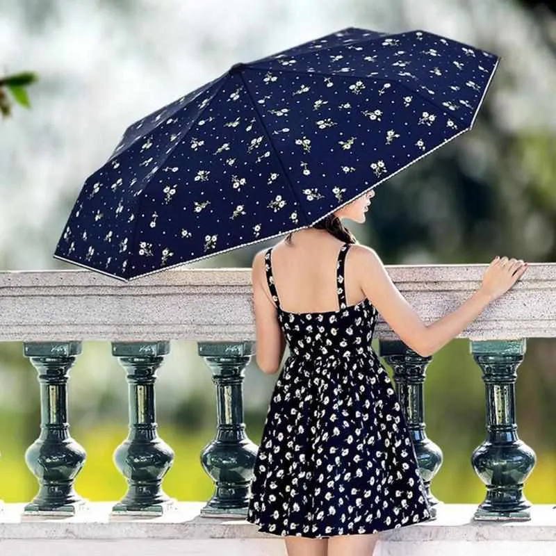 Flower Women's Automatic Mini Umbrellas - Anti UV