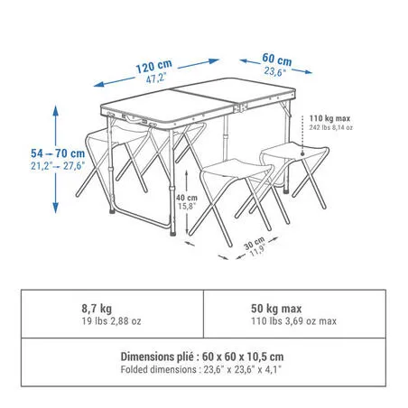 Folding camping table and stools - for 4-6 people