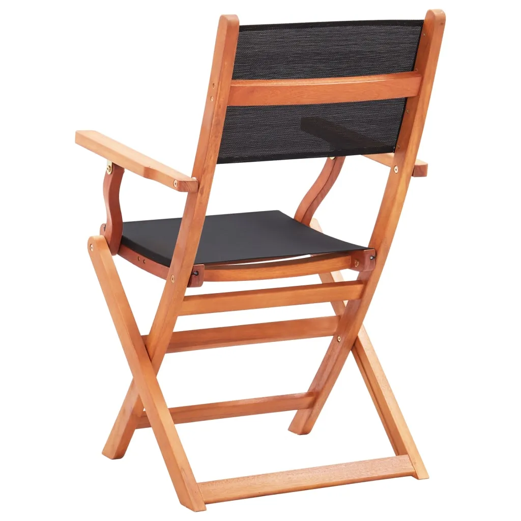 Folding Garden Chairs 2 pcs Black Solid Eucalyptus Wood and Textilene